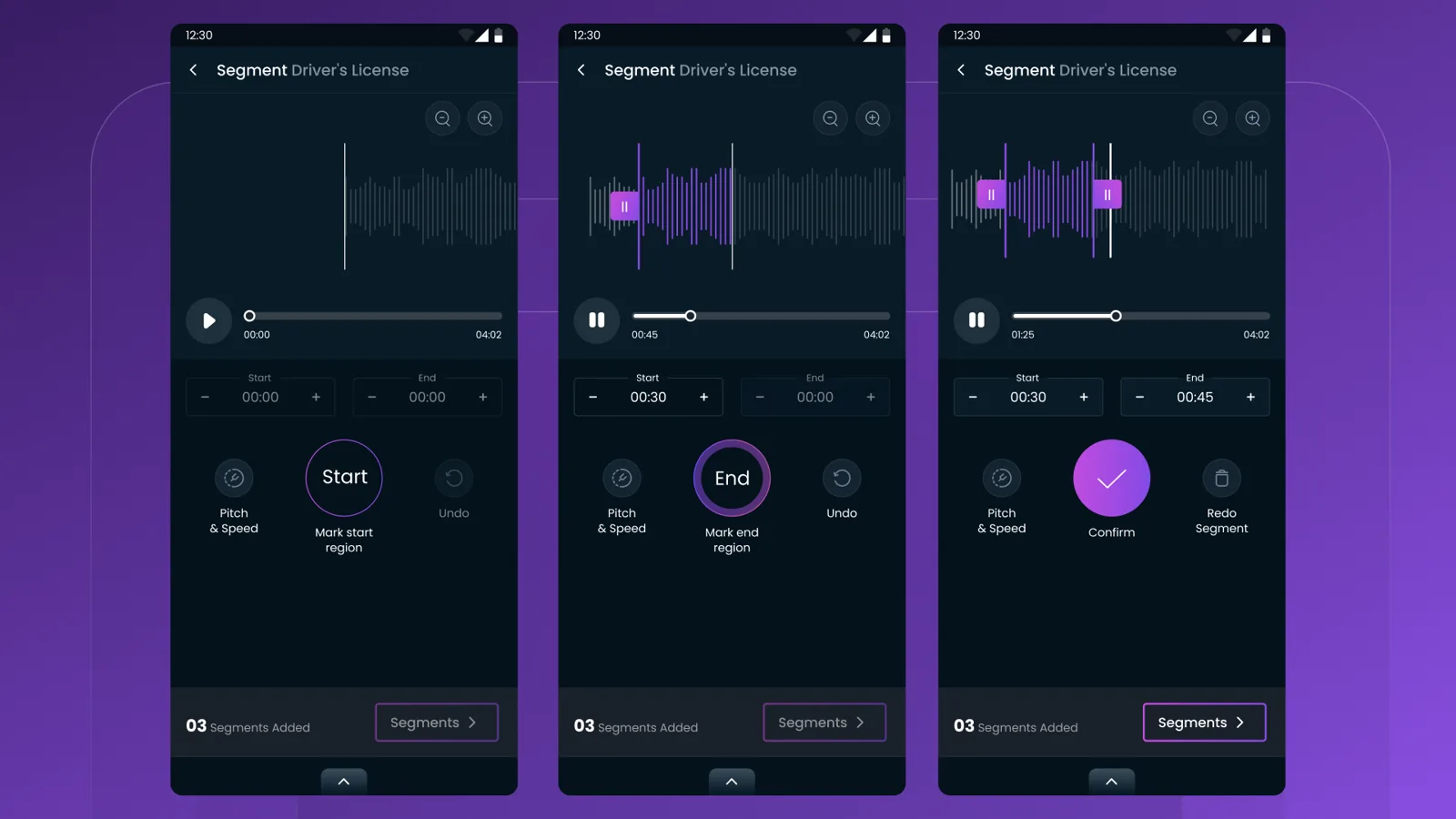Redesigned screens using mark start and mark end
